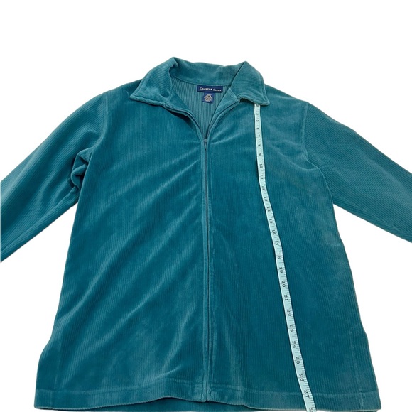 Charter Club Vintage Y2K Teal Blue Velour Ribbed Zip Up Jacket, Size Small - Picture 9 of 11